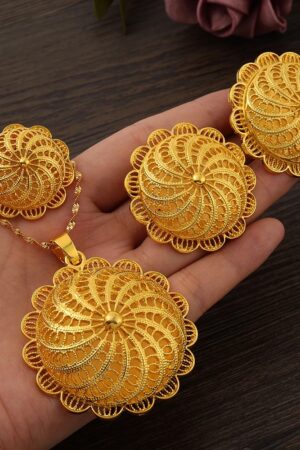 Large 24K Gold-Plated Habesha Jewellery Set with Chain – Azmarino Fashion Boutique – view 5