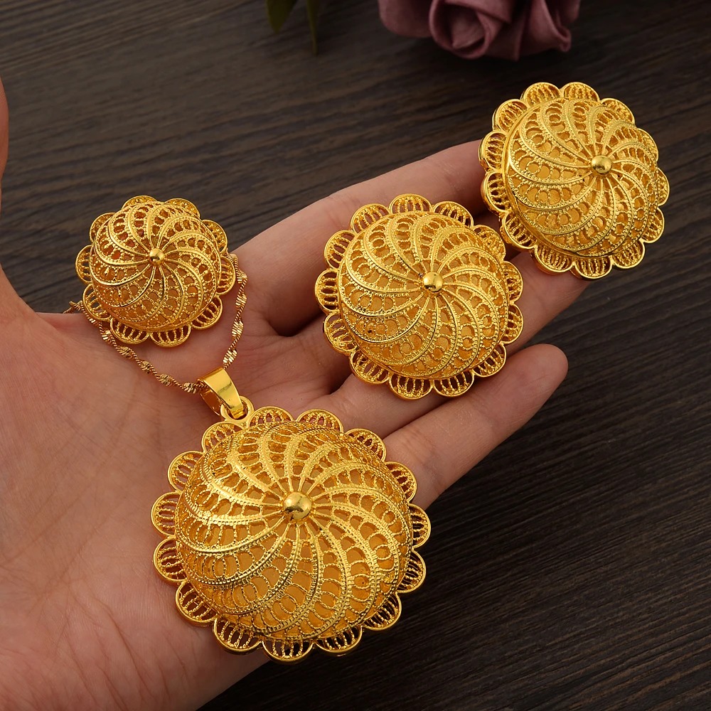 Large 24K Gold-Plated Habesha Jewellery Set with Chain – Azmarino Fashion Boutique – view 5