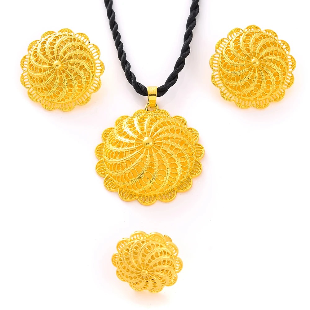 Large 24K Gold-Plated Habesha Jewellery Set with Chain – Azmarino Fashion Boutique – view 6