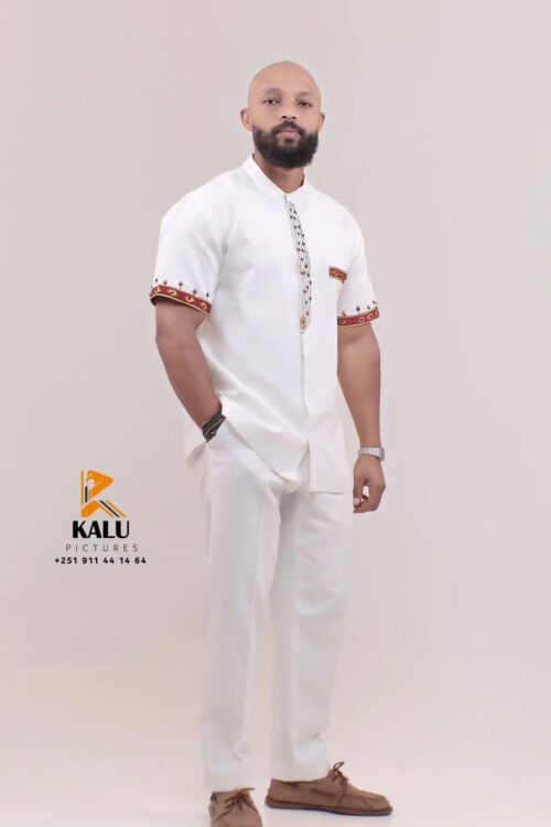 Men's Habesha Set – White with Red Trim – Azmarino Fashion Boutique