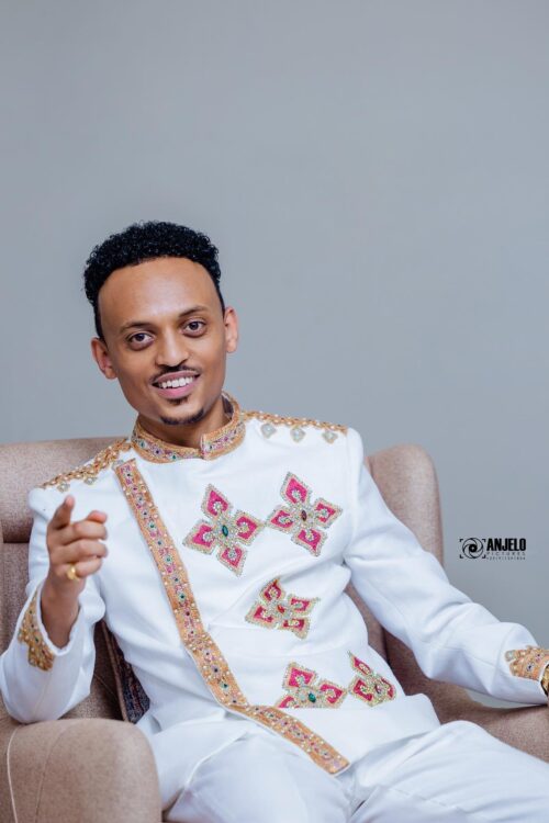 Men's Habesha Top – White with Red & Gold Cross Embroidery (Style 1) – Azmarino Fashion Boutique
