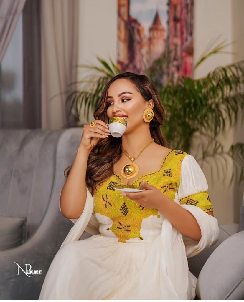 Menen Zuria Habesha Kemis – White with Gold Tibeb, Gold Accents – Azmarino Fashion Boutique – view 3