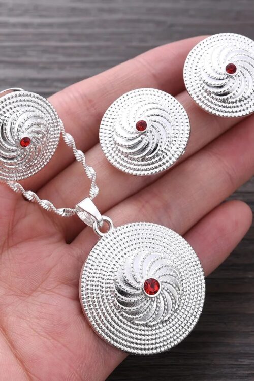 Silver-Plated Habesha Filigree Jewellery Set with Red Stone – Azmarino Fashion Boutique