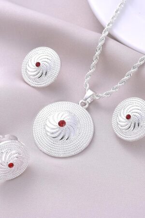 Silver-Plated Habesha Filigree Jewellery Set with Red Stone – Azmarino Fashion Boutique – view 2