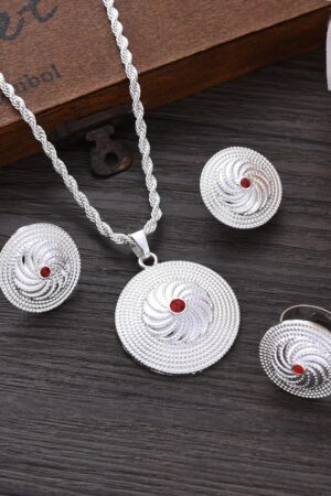Silver-Plated Habesha Filigree Jewellery Set with Red Stone – Azmarino Fashion Boutique – view 3
