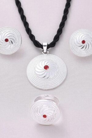 Silver-Plated Habesha Filigree Jewellery Set with Red Stone – Azmarino Fashion Boutique – view 4