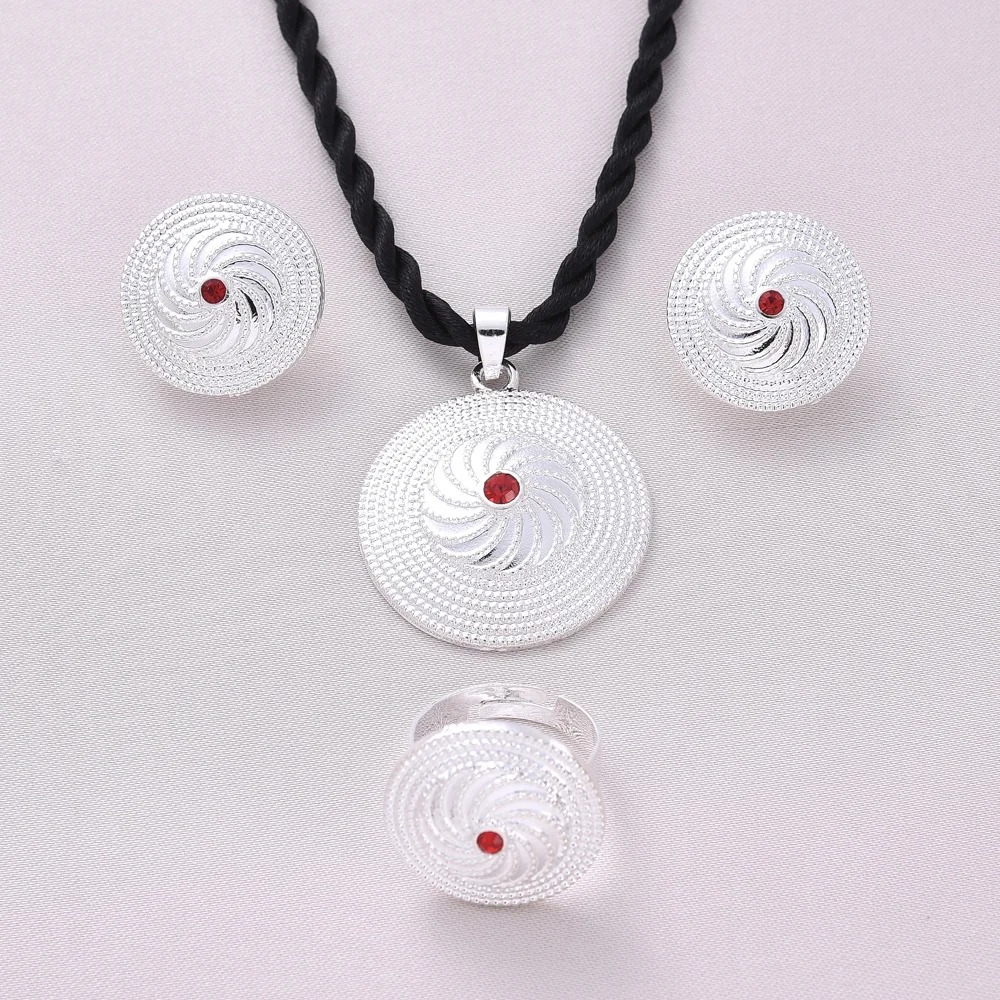 Silver-Plated Habesha Filigree Jewellery Set with Red Stone – Azmarino Fashion Boutique – view 4