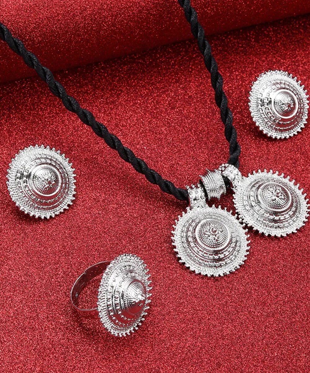 Silver-Tone Habesha Cross Jewellery Set with Red Stone – Azmarino Fashion Boutique