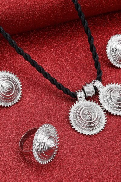 Silver-Tone Habesha Cross Jewellery Set with Red Stone