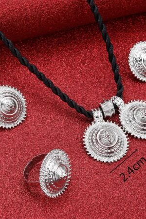 Silver-Tone Habesha Cross Jewellery Set with Red Stone – Azmarino Fashion Boutique – view 2