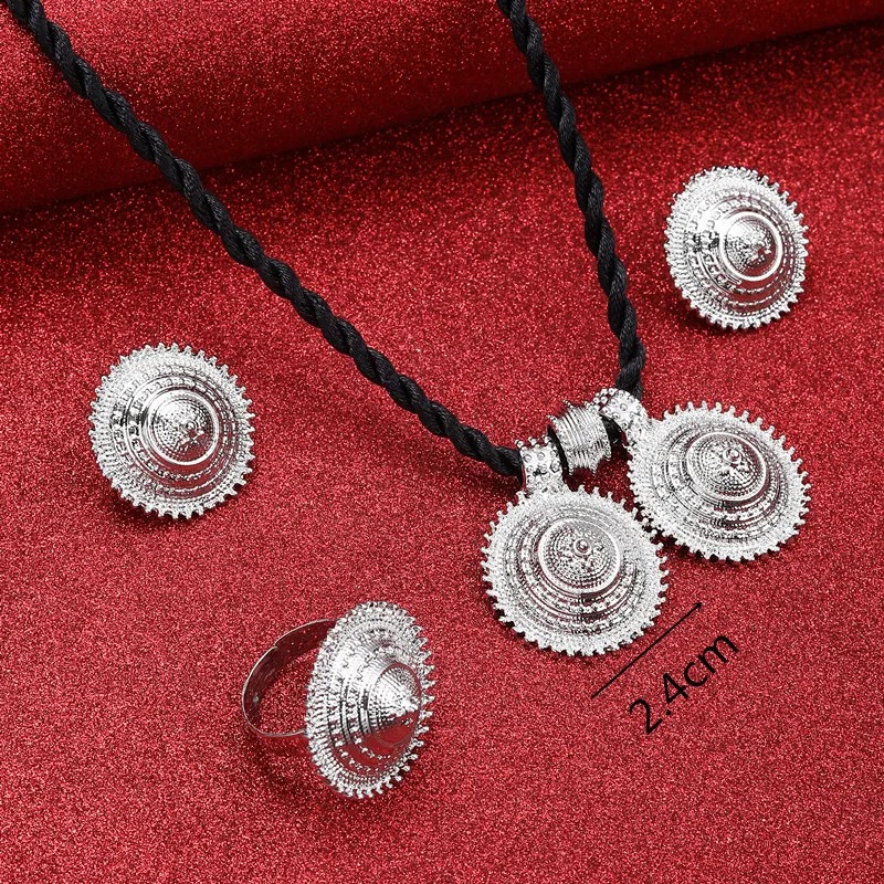 Silver-Tone Habesha Cross Jewellery Set with Red Stone – Azmarino Fashion Boutique – view 2