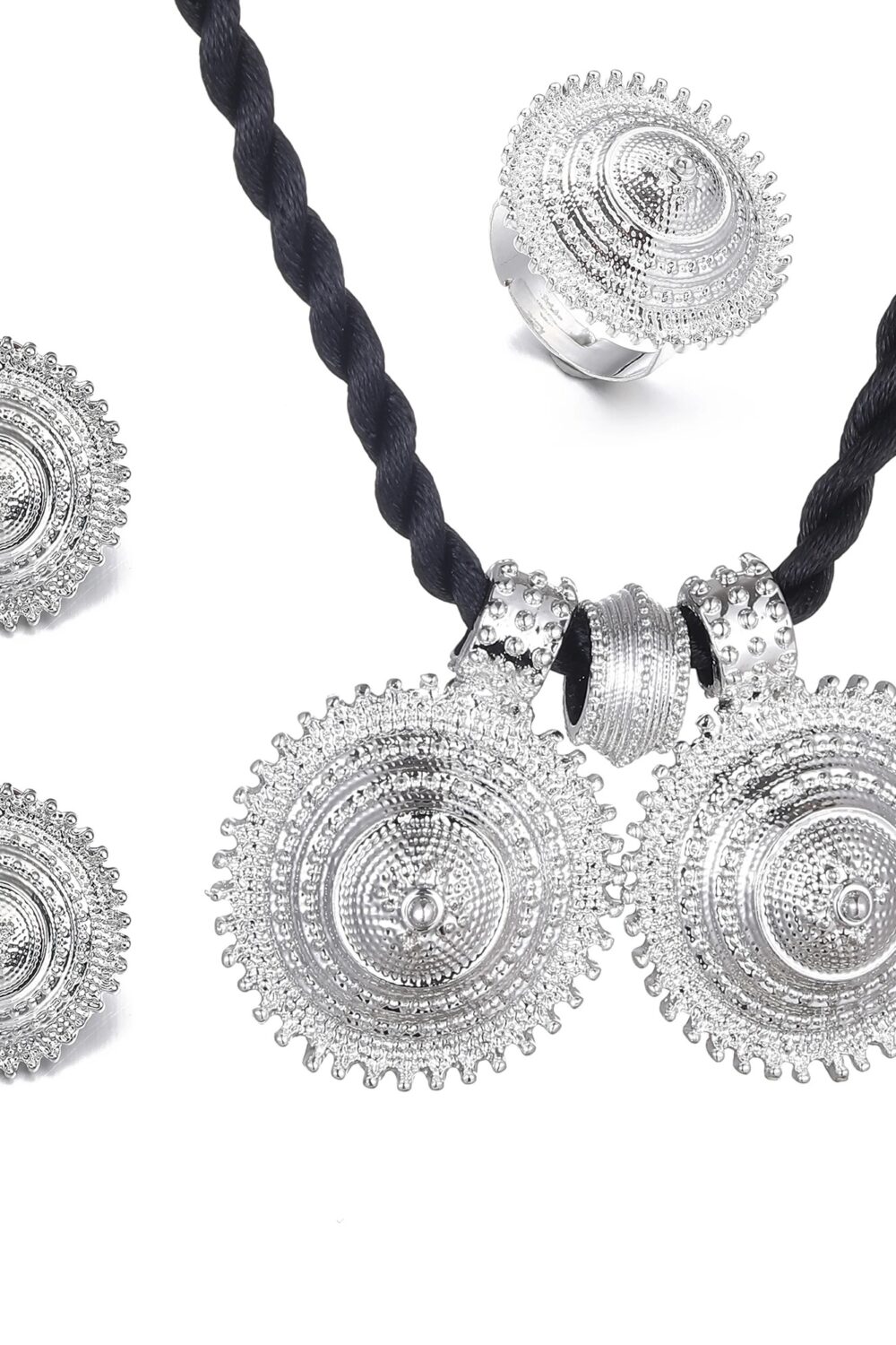 Silver-Tone Habesha Cross Jewellery Set with Red Stone – Azmarino Fashion Boutique – view 3