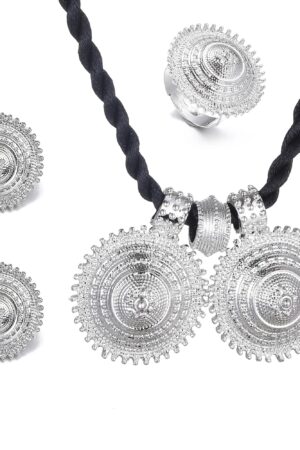 Silver-Tone Habesha Cross Jewellery Set with Red Stone – Azmarino Fashion Boutique – view 3