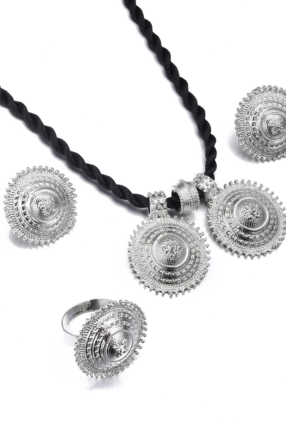 Silver-Tone Habesha Cross Jewellery Set with Red Stone – Azmarino Fashion Boutique – view 4