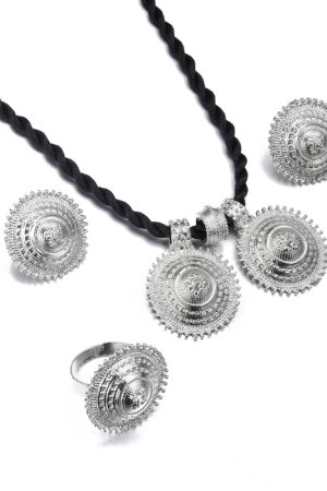 Silver-Tone Habesha Cross Jewellery Set with Red Stone – Azmarino Fashion Boutique – view 4