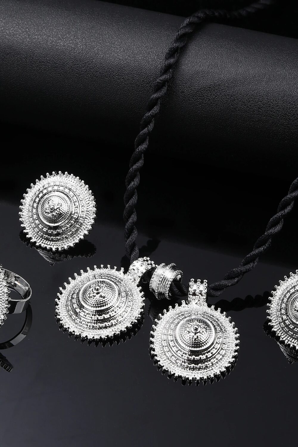 Silver-Tone Habesha Cross Jewellery Set with Red Stone – Azmarino Fashion Boutique – view 5