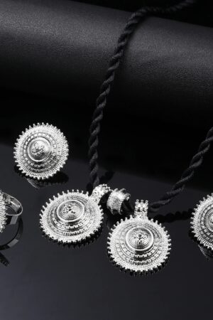 Silver-Tone Habesha Cross Jewellery Set with Red Stone – Azmarino Fashion Boutique – view 5