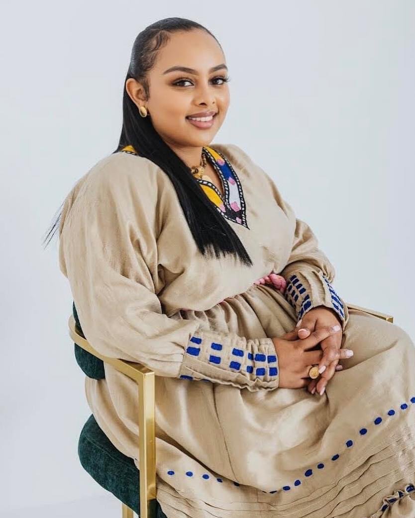 Zuria Habesha Kemis – Beige with Colourful Embroidery (Style 1) – Azmarino Fashion Boutique