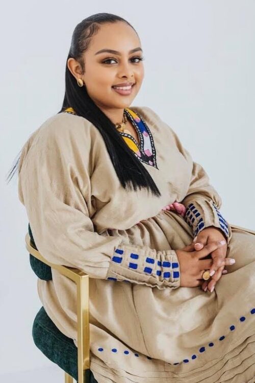 Zuria Habesha Kemis – Beige with Colourful Embroidery (Style 2) – Azmarino Fashion Boutique