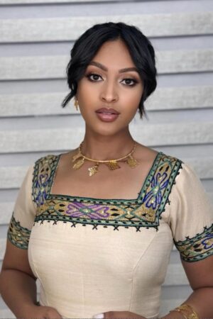 Zuria Habesha Kemis – Beige with Gold Tibeb – Azmarino Fashion Boutique – view 2
