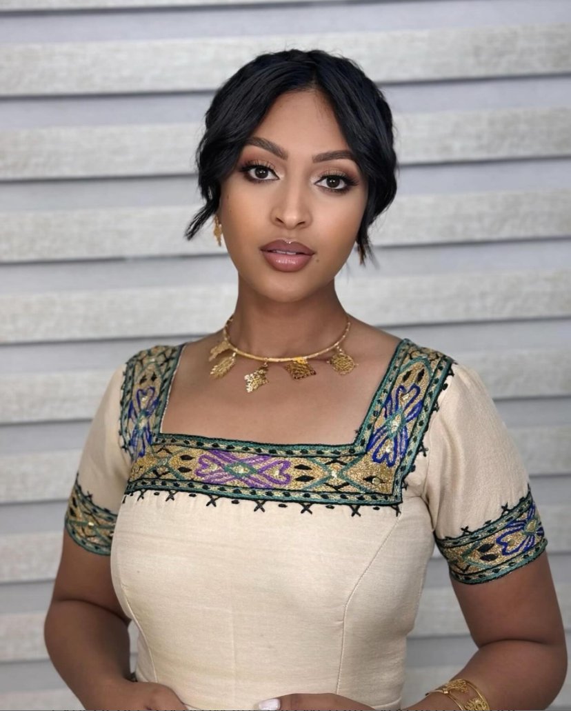 Zuria Habesha Kemis – Beige with Gold Tibeb – Azmarino Fashion Boutique – view 2
