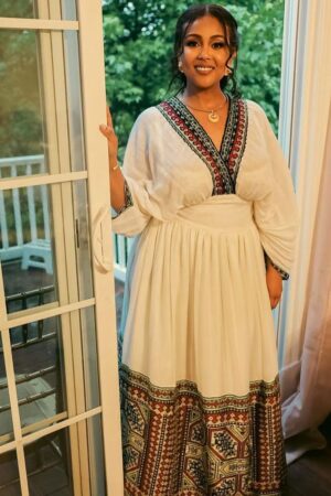Zuria Habesha Kemis – Cream with Black Tibeb – Azmarino Fashion Boutique