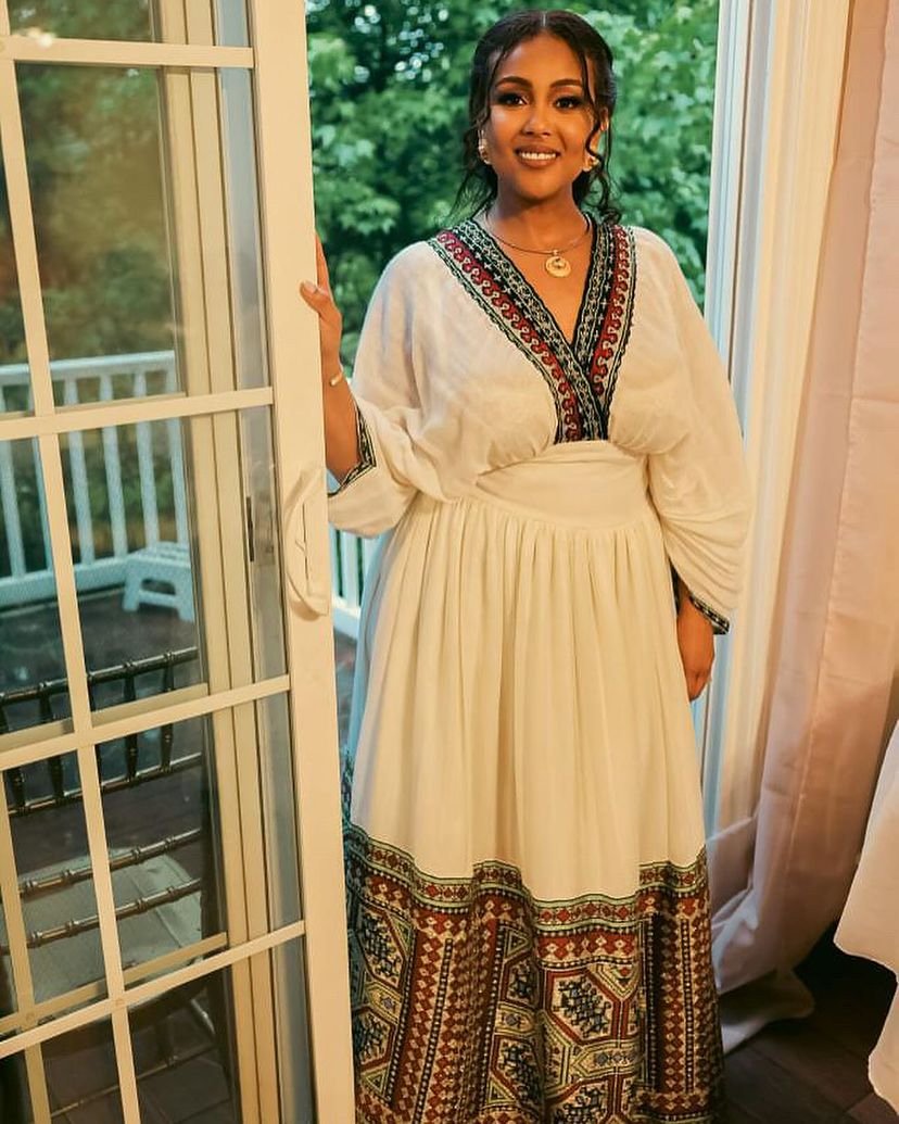 Zuria Habesha Kemis – Cream with Black Tibeb – Azmarino Fashion Boutique – view 4