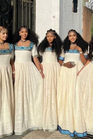Zuria Habesha Kemis – Cream with Green Tibeb – Azmarino Fashion Boutique – view 2