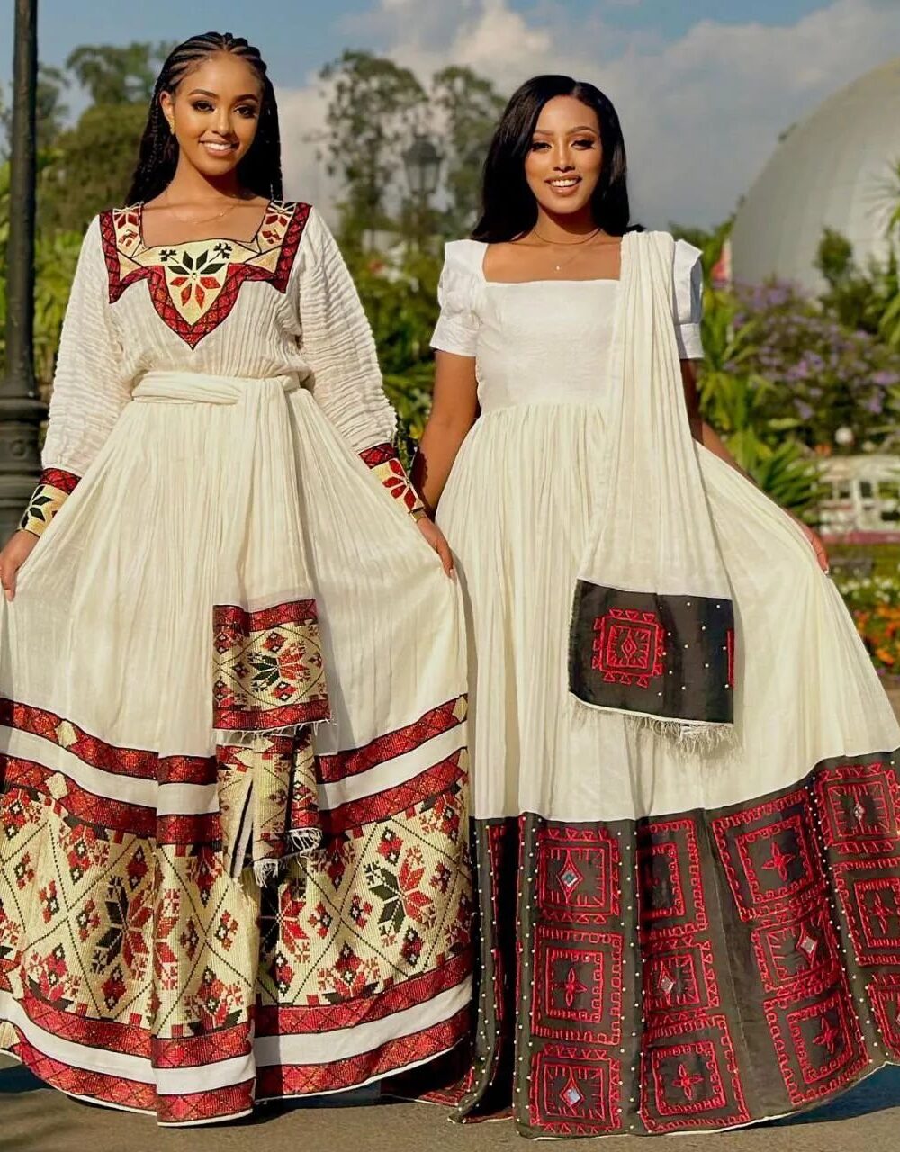 Zuria Habesha Kemis – Cream with Red & Black Tibeb – Azmarino Fashion Boutique