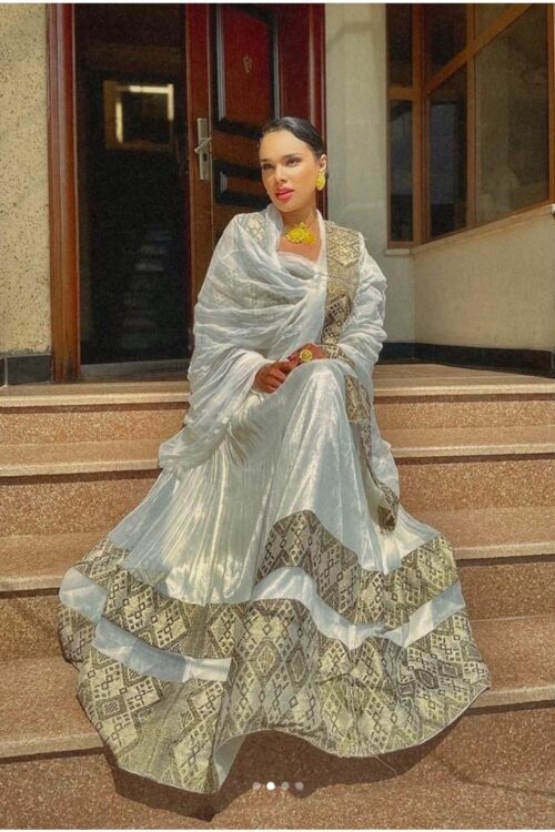 Zuria Habesha Kemis – Grey-Silver – Azmarino Fashion Boutique