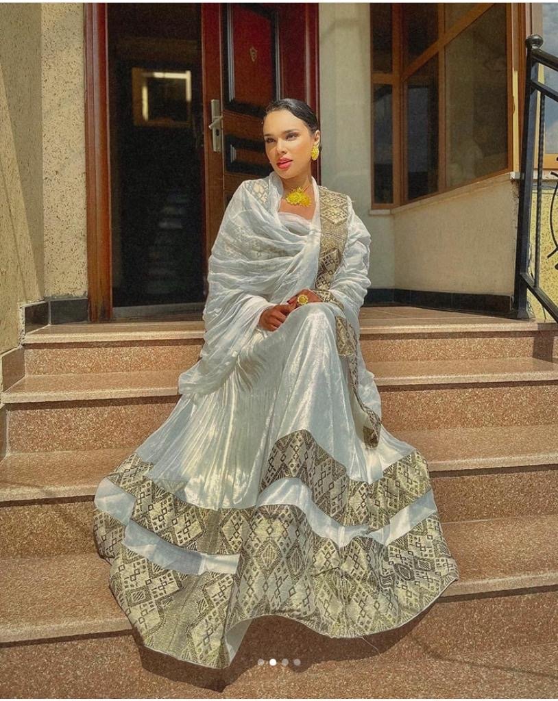 Zuria Habesha Kemis – Grey-Silver – Azmarino Fashion Boutique