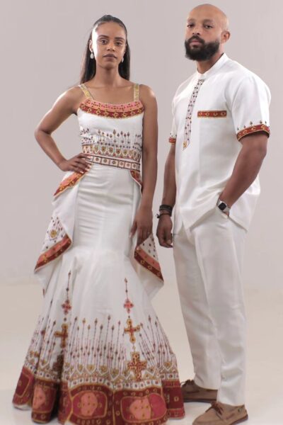 Zuria Habesha Kemis – White Mermaid with Silver Tibeb (Style 1)