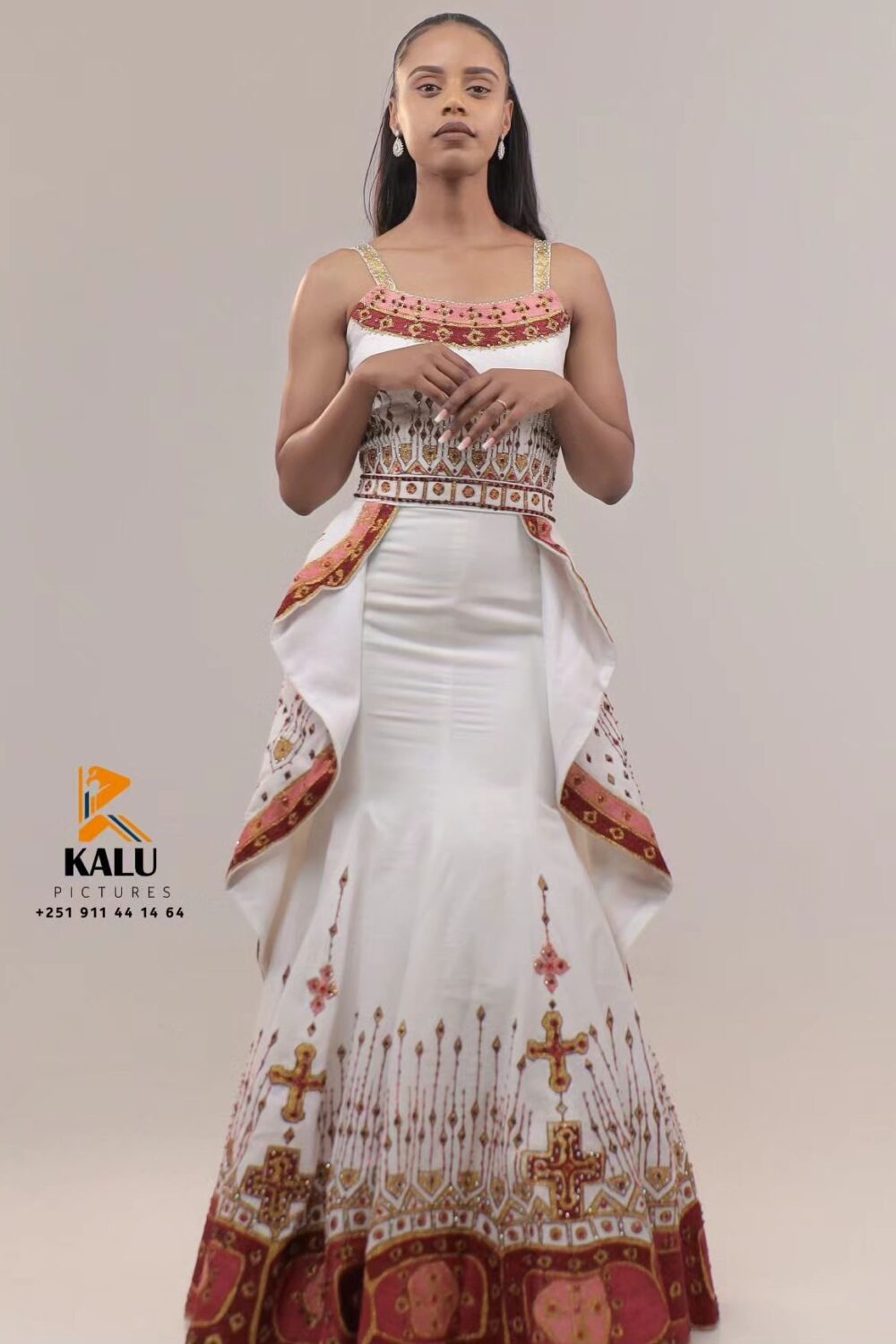 Zuria Habesha Kemis – White Mermaid with Silver Tibeb (Style 2) – Azmarino Fashion Boutique
