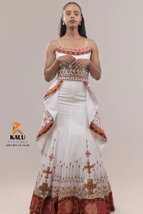 Zuria Habesha Kemis – White Mermaid with Silver Tibeb (Style 2) – Azmarino Fashion Boutique