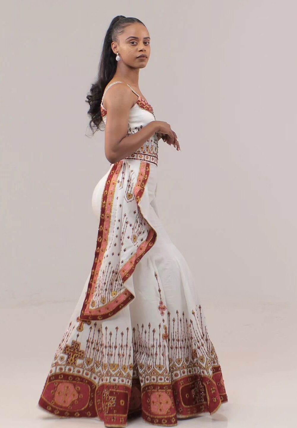 Zuria Habesha Kemis – White Mermaid with Silver Tibeb (Style 2) – Azmarino Fashion Boutique – view 2