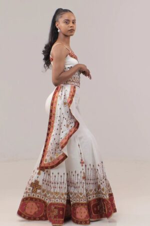 Zuria Habesha Kemis – White Mermaid with Silver Tibeb (Style 2) – Azmarino Fashion Boutique – view 2