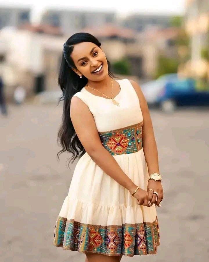 Zuria Habesha Kemis – White Short with Tibeb Waist – Azmarino Fashion Boutique