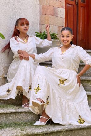 Zuria Habesha Kemis – White (Style 1) – Azmarino Fashion Boutique – view 2