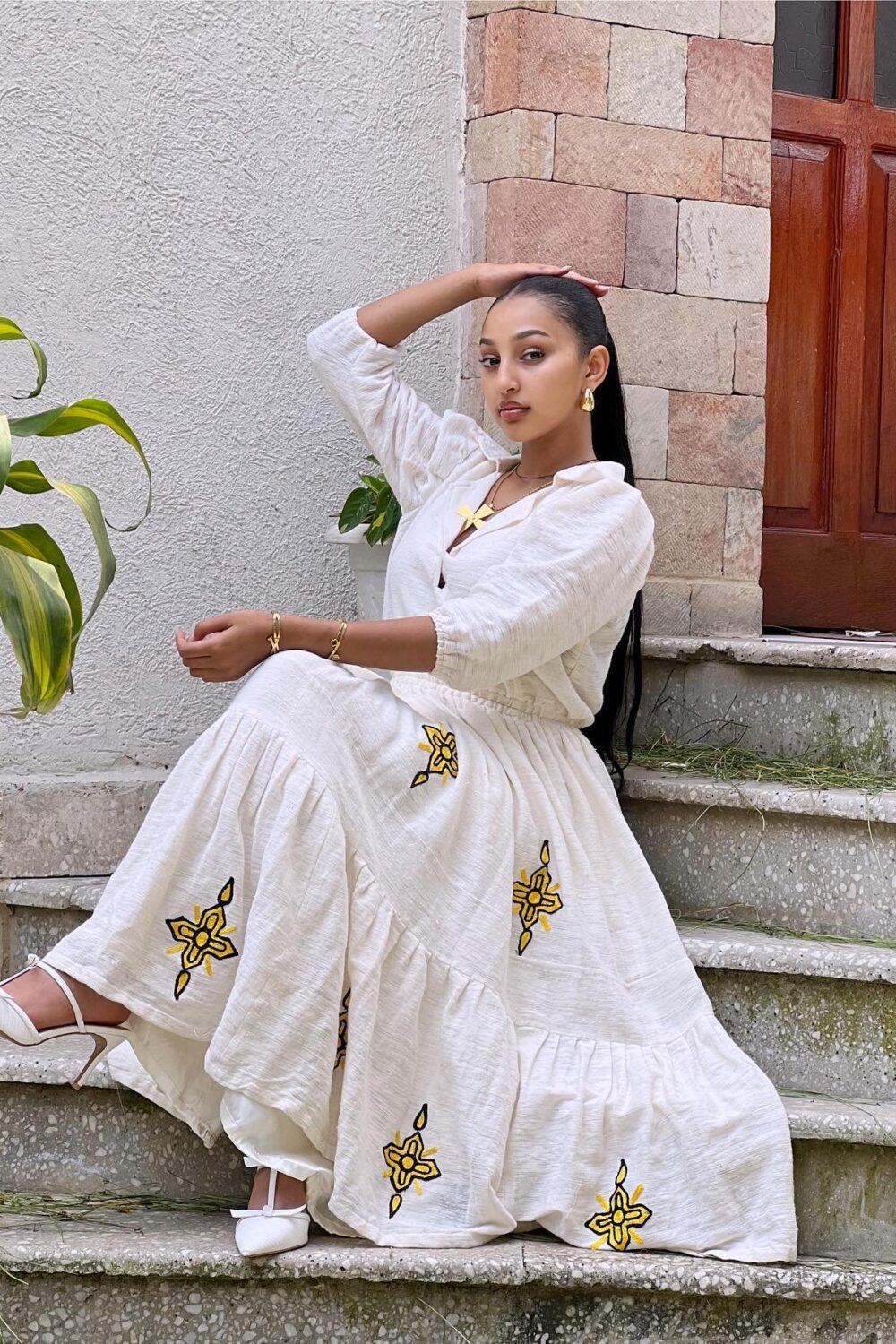 Zuria Habesha Kemis – White (Style 1) – Azmarino Fashion Boutique – view 4