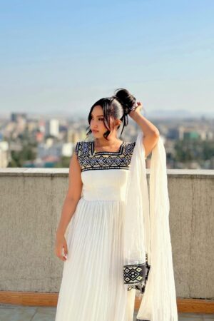 Zuria Habesha Kemis – White with Black Tibeb (Style 1) – Azmarino Fashion Boutique