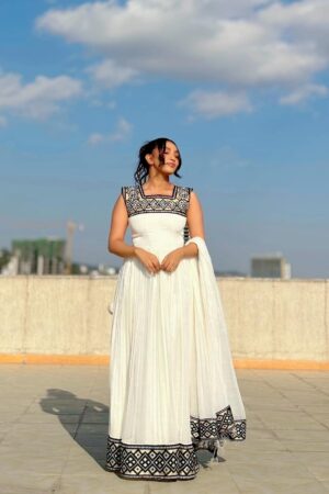 Zuria Habesha Kemis – White with Black Tibeb (Style 1) – Azmarino Fashion Boutique – view 2