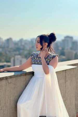 Zuria Habesha Kemis – White with Black Tibeb (Style 1) – Azmarino Fashion Boutique – view 3