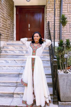 Zuria Habesha Kemis – White with Black Tibeb (Style 2) – Azmarino Fashion Boutique – view 2