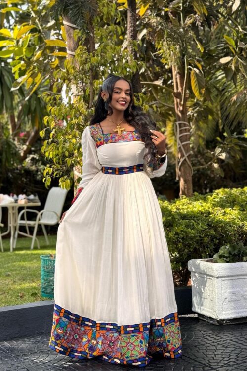 Zuria Habesha Kemis – White with Black Tibeb (Style 3) – Azmarino Fashion Boutique