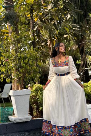 Zuria Habesha Kemis – White with Black Tibeb (Style 3) – Azmarino Fashion Boutique – view 2