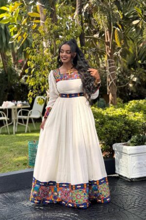 Zuria Habesha Kemis – White with Black Tibeb (Style 3) – Azmarino Fashion Boutique – view 3
