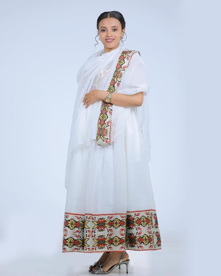 Zuria Habesha Kemis – White with Black Tibeb (Style 4) – Azmarino Fashion Boutique