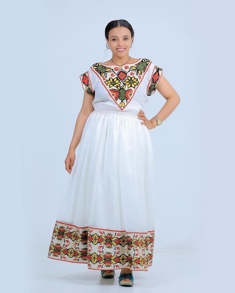 Zuria Habesha Kemis – White with Black Tibeb (Style 4) – Azmarino Fashion Boutique – view 2