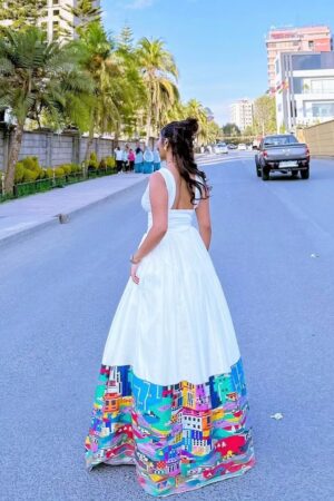 Zuria Habesha Kemis – White with Blue & Pink Tibeb – Azmarino Fashion Boutique – view 2