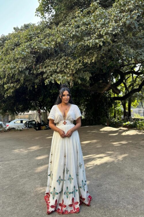 Zuria Habesha Kemis – White with Blue Tibeb (Style 5) – Azmarino Fashion Boutique